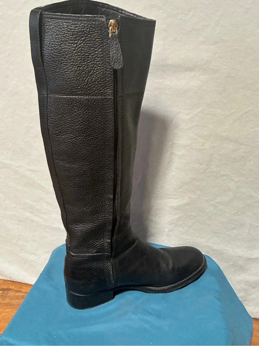 Tory Burch Junction Riding Boots Black Pebbled Leather Womens Knee High Sz 6M